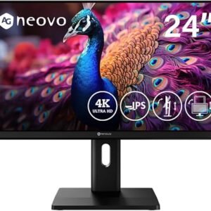 AG Neovo EM2451 24 Inch 4K Monitor, 3840 x 2160 UHD, IPS, 100% sRGB, 93% DCI-P3, Height Adjustable, Pivot, USB-C with 65W Power Delivery, D…