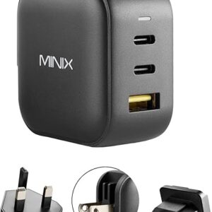 MINIX 66W Turbo 3-Port GaN Wall Charger 2 x USB-C Fast Charging Adapter, 1 x USB-A Quick Charge 3.0, Compatible with MacBook Pro Air, iPad P…