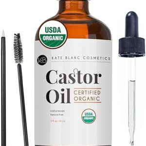 Kate Blanc Cosmetics Castor Oil Organic (2oz), 100% Pure, Cold Pressed, Hexane Free. Natural Oil for Hair, Eyelashes, Eyebrows. Skin Moistu…