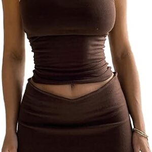 Mxiqqpltky Skirt Sets Women 2 Piece Outfits Sexy Strapless Sleeveless Crop Tube Tops and Low Waist Mini Skirt Y2K Streetwear