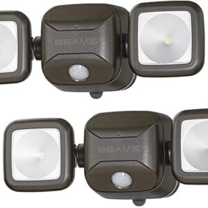Beams MB3000 High Performance 500 Lumen Wireless Battery Powered Motion Sensing LED Dual Head Security Spotlight, Brown, 2-Pack