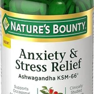 Nature’s Bounty Anxiety & Stress Relief Ashwagandha KSM 66 Tablets, Mood Support, 50 Count