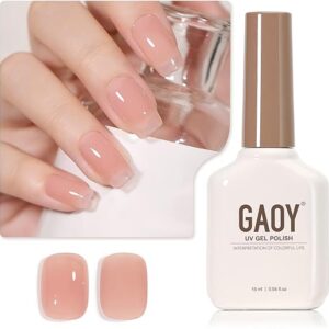 GAOY Sheer Nude Gel Nail Polish, 16ml Jelly Natural Pink Translucent Color 1301 UV Light Cure Gel Polish for Nail Art DIY Manicure and Pedi…
