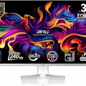 MSI MPG 321URXW QD-OLED 32-inch 3840 x 2160 (UHD) Computer Monitor, 240Hz, Adaptive-Synch, HDMI, DP Port, VESA Mountable, Tilt, Speaker, 0.03ms, White