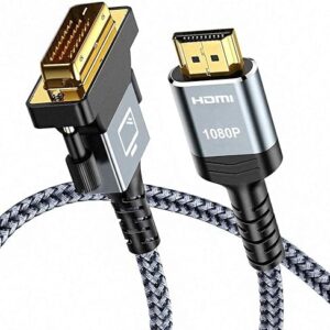 Capshi HDMI A to DVI Adapter Cable 6FT, High-Speed Gold-Plated Plug and Play Bi-Directional Nylon Braid 1080p, DVI to HDMI Adapter for Tele…