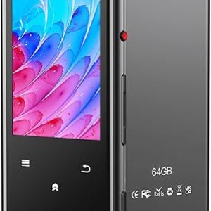 64GB MP3 Player, MP3 Player with Bluetooth 5.2, 2.4″ Large Screen, Portable MP3 with Speaker, Metal Body, FM Radio, E-Book, One Key Voice R…