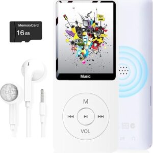 MP3 Player, Music Player with 16GB Micro SD Card, Build-in Speaker/Photo/Video Play/FM Radio/Voice Recorder/E-Book Reader, Supports up to 1…