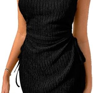 Acelitt Womens Summer Sleeveless Side Cut Out Drawstring Ruched Mini Wedding Guest Dress(Too Large, Please Size Down)