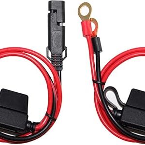 [2 PACK] SPARKING 2FT Motorcycle Battery Charger Cord, Sae to O Ring Terminal Quick Disconnect Assembly Extension Cable, Sae 2Pin Wire Harne…