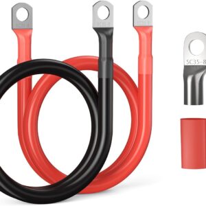 4 AWG 12inch Battery Cable, Bateria Power 600V 392°F Tinned Copper Battery Inverter Cables with 3/8 in Lugs Both Ends Power Inverter Wire f…