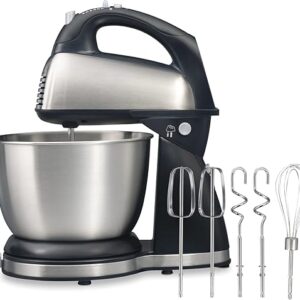 Hamilton Beach Classic Stand and Hand Mixer, 4 Quarts, 6 Speeds with QuickBurst, Bowl Rest, 290 Watts Peak Power, Black and Stainless