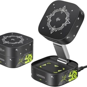 UGREEN MagFlow Qi2 Magnetic Foldable Charging Station, 2-in-1 Fast Wireless Charger Compatible with iPhone 16 15 14 13 12, Airpods3 2 Pro (N…