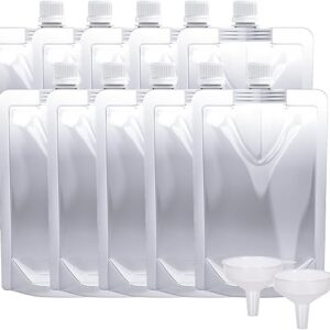 Keon Plastic Flasks – Reusable Drink Bags, Leak-Proof, BPA-Free for Travel, Outdoor Sports, Concerts, Events (8OZ – 10PCS + 2 Funnels)