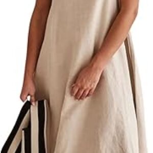 CHARTOU Women Summer Spaghetti Straps Linen Sleeveless Maxi Long Flowy Dress
