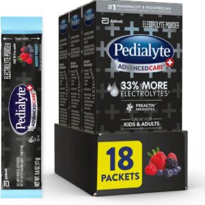 Pedialyte AdvancedCare Plus Electrolyte Powder, with 33% More Electrolytes and PreActive Prebiotics, Berry Frost, Drink Powder Packets, 0.6…