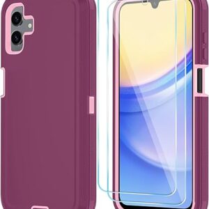 Qinmay Phone Case for Samsung Galaxy A06 Case with HD Screen Protector, Heavy Duty Shockproof & Dropproof 3-Layer Cover Phone Case for Gala…