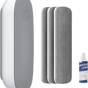 CLICK CLEAN Replaceable Dry Erase Board Eraser, 4-in-1 Magnetic Whiteboard Eraser with 3 Replaceable Felt Pads, Free 3.4oz Whiteboard Clean…