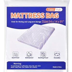 Mattress Bag for Moving Storage – Plastic Mattress Protector Cover, Twin and Full Size (1Pack, Twin/Full)