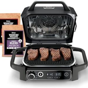 Ninja OG701 Woodfire Outdoor Grill & Smoker 7-in-1 Air Fryer Bake Roast Broil uses Woodfire Pellets(1 Pack Included) Portable, Electric, Gr…
