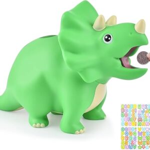 Dinosaur Piggy Bank for Kids, Unbreakable Plastic Money Coin Bank for Boys and Girls, Great Gifts for Birthday, Easter, Christmas (Green)
