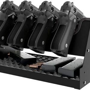 Metal Pistol Rack, Handgun Holder for Gun Cabinet Storage, Revolvers Safe Organizer, 4 Gun Stand Fit Most Pistols, Black