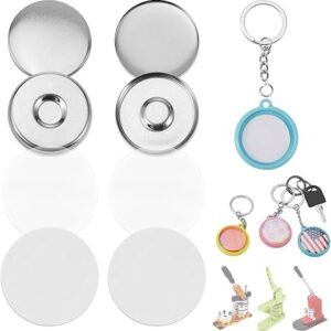 BEAMNOVA 50 Sets of Button Maker Supplies for 32mm 1.26 in (1-1/4 inch) Double-Sided Keychain Metal Parts for Hand Press Round Badge Crafts …