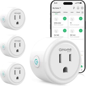 GHome Smart Plug,WiFi Smart Plugs Compatible with Alexa and Google Home,Smart WiFi Outlet with Remote Control and Timer Function,2.4GHz Wi-…