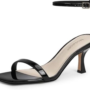 Modatope Womens Heeled Sandals Square Open Toe Kitten Heel Ankle Strap Heels for Women Daily Party Wedding Wear
