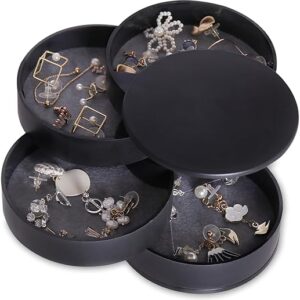 CONBOLA Jewelry Organizer, Small Jewelry Storage Box Earring Holder for Women, 5-Layer Rotating Travel Jewelry Tray Case with Lid for Bracel…