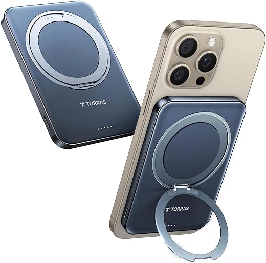 TORRAS 5,000mAh Magnetic Compact Portable Charger Power Bank with Stand, Fast Charging Slim Thin Wireless Magnetic Battery Pack for iPhone ...