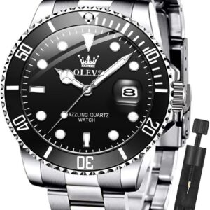 OLEVS Luxury Watches for Men Big Face Stainless Steel Business Dress Analog Quartz Watch with Day Waterproof Luminous Mens Wrist Watch