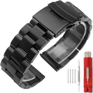 Brush Matte Finish Metal Watch Band Stainless Steel Bracelet Straps 18mm/20mm/22mm/24mm Double Buckle Black or Silver,Gold