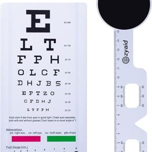 Eye Exam Kit for Visual Acuity, Snellen Eye Chart with Eye Occluder and Pupil Ruler 2 in 1 for Near Vision Testing (6 Feet Distance)