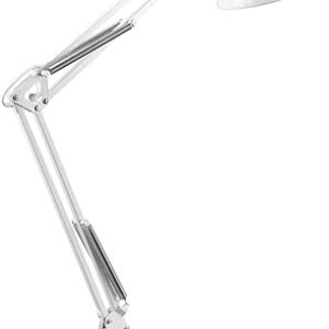 Globe Electric 52847 31.5 Inch Swing Arm Clamp-On White Desk Lamp with Nickel Accents, On/Off Rotary Switch, Book Reading Light, Home Essent…