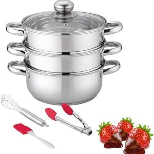 Double Boiler & Steam Pots for Chocolate and Fondue Melting Pot, Candle Making, Stainless Steel Steamer with Tempered Glass Lid for Clear V…