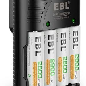 EBL Rechargeable AA Batteries 4 Pack, Precharged Double A Battery 2800mAh and AA AAA Battery Charger with Foldable Wall Plug