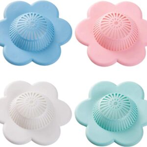 Hair Catcher Silicone Hair Stopper Shower Drain Covers with Suction Cups Suit for Bathroom Bathtub and Kitchen 4 Pack