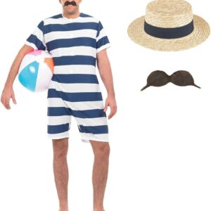fun shack 1920’s Swimsuit for Men, 1920’s Bathing Suit Costume, Mens 20’s Costume, 1920 Swimsuit Men, 20’s Costumes for Men, Large