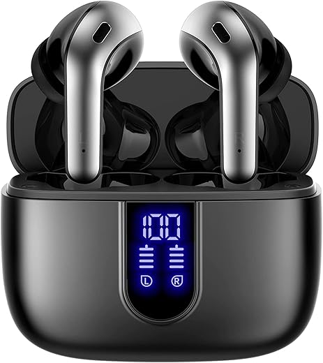TAGRY Bluetooth Headphones True Wireless Earbuds 60H Playback LED Power Display Earphones with Wireless Charging Case IPX5 Waterproof in-Ea...