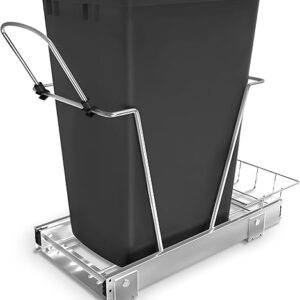 Rev-A-Shelf Pullout Trash Can for Kitchen Cabinets 35 Qt Garbage Waste Recycling Bin with Full Extension Slides, Black, RV-12KD-18C S