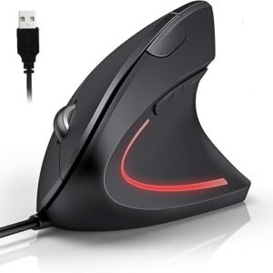 Ergonomic Mouse, Wired Vertical Mouse with 6400 DPI, Optical Computer Mouse with 4 Adjustable DPI Levels, USB Wired Mouse for Laptop, Desktop, PC, Chromebook(Black)