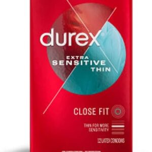 Durex Extra Sensitive Lubricated Ultra Thin Premium Condoms, Close Fit, 12 Ct, FSA/HSA Eligible, Discreet Packaging
