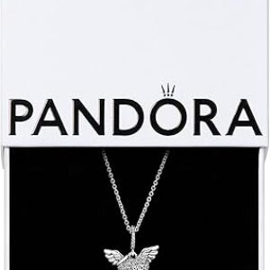PANDORA Pave Heart and Angel Wings – Gift for Her – Cubic Zirconia Necklace in Sterling Silver – With Gift Box – 17.7″