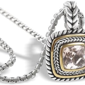 Designer Inspired 7MM CZ Pendant Necklace for Women 18K Gold Plated Two Tone Wheat Cable Necklaces