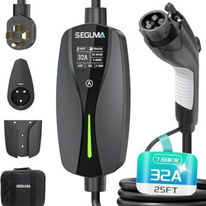 Level 2 EV Charger(32A, 240V, NEMA 14-50 Plug), Portable SAE Electric Car Charger with 25ft EV Charger Extension Cord, Adjustable Current, …