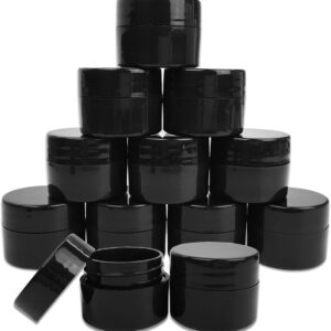 Beauticom 12 Pieces 7G/7ML (0.25oz) Black Sturdy Thick Double Wall Plastic Container Jar with Foam Lined Lid for Lotion, Creams, Toners, Li…