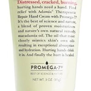 Adamia Therapeutic Repair Hand Cream with Macadamia Nut Oil and Promega-7, 3 Ounce Tube – Fragrance Free, Paraben Free, Non GMO
