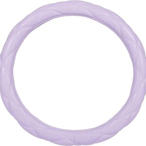 Purple Stitched Leather Steering Wheel Cover for Women, Standard 15 Inch Size Fits Most Vehicles, Cute Faux Car Steering Cover with Diamond…