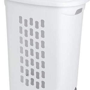 Sterilite 3-Pack Laundry Hamper with Lid and Wheels, Rolling Clothes Basket, Ultra, White