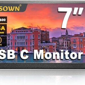 7 inch Mini Small Monitor HD IPS 1024×600 LCD Screen 7inch USB C Portable Monitors External Display for Phone Laptop PC, Build in Speakers (P70D)